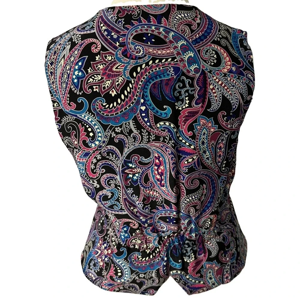 VTG Casual Corner Intricate Bohemian Paisley Vest Women's Sz S   100% Silk